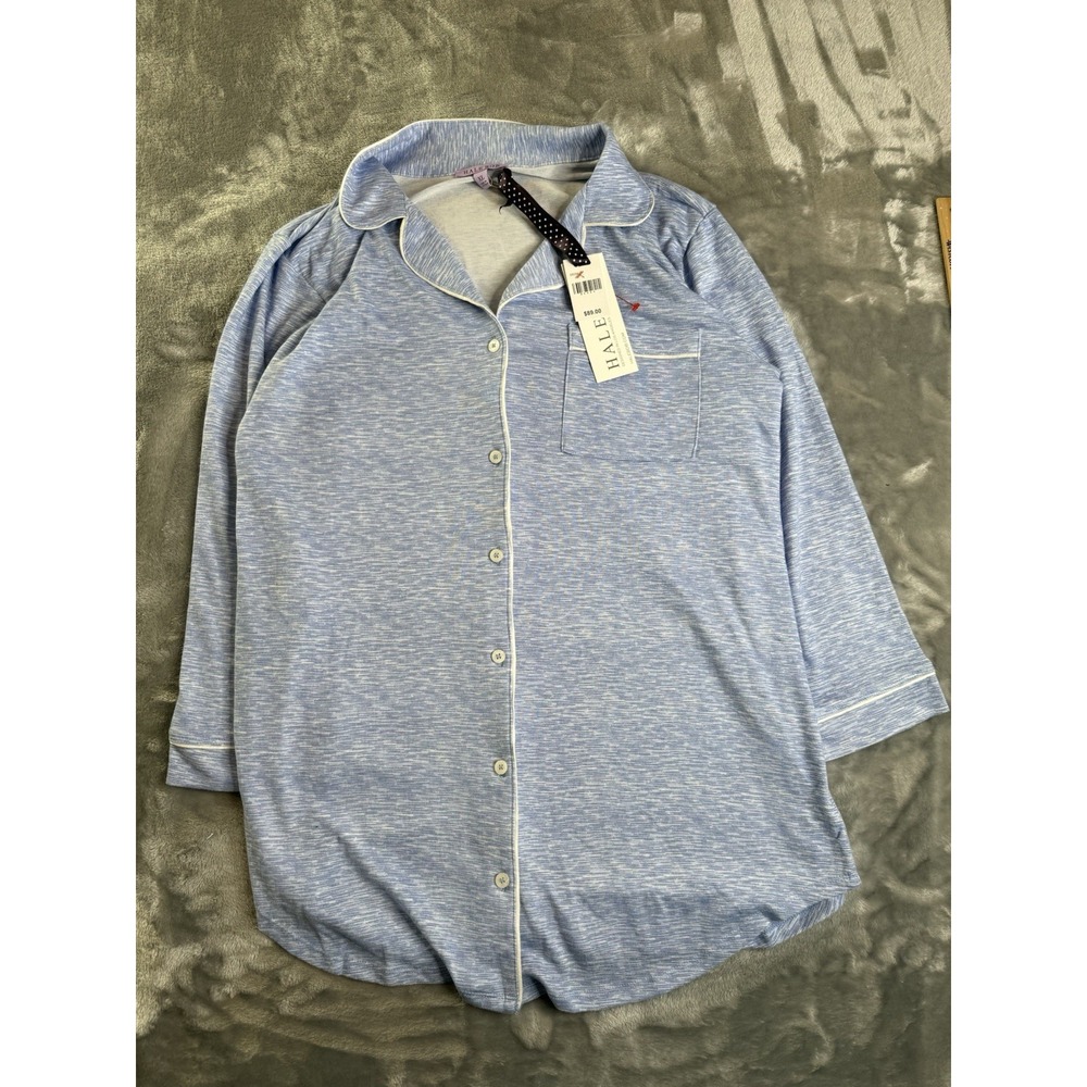 NWT $89 Hale Bob Blue Heathered Button Down Lounge Sleep Shirt Sz XL